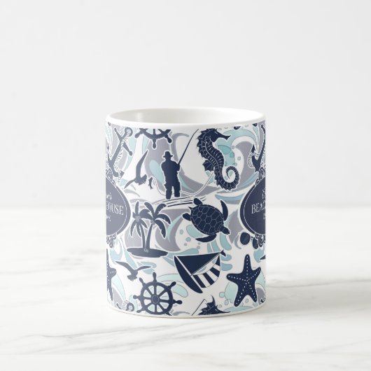 Nautical Beach Pattern Navy ID839 Koffiemok (Center)
