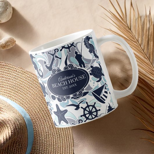 Nautical Beach Pattern Navy ID839 Koffiemok