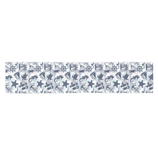 Nautical Beach Pattern Navy ID839 Korte Tafelloper (Horizontaal)