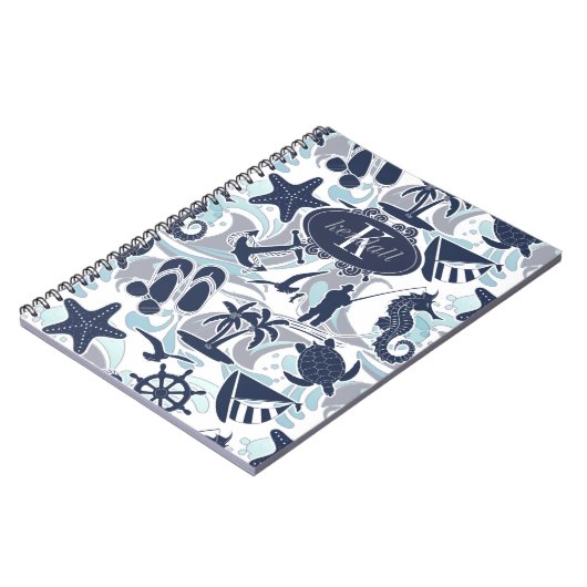 Nautical Beach Pattern Navy ID839 Notitieboek (Linkerzijde)
