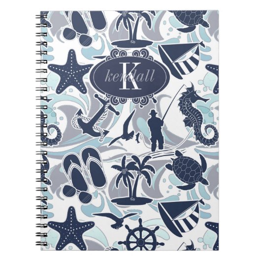 Nautical Beach Pattern Navy ID839 Notitieboek (Voorkant)