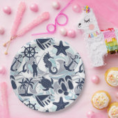 Nautical Beach Pattern Navy ID839 Papieren Bordje (Feest)