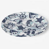 Nautical Beach Pattern Navy ID839 Papieren Bordje (Gekanteld)