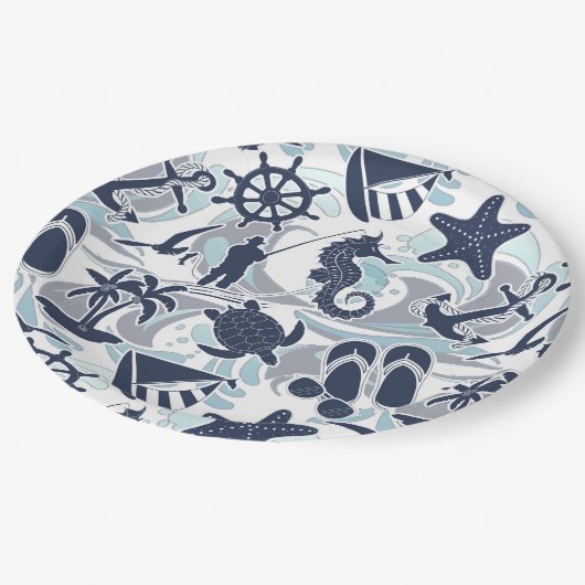 Nautical Beach Pattern Navy ID839 Papieren Bordje (Gekanteld)