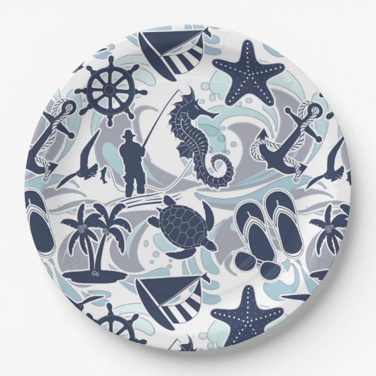Nautical Beach Pattern Navy ID839 Papieren Bordje (Voorkant)