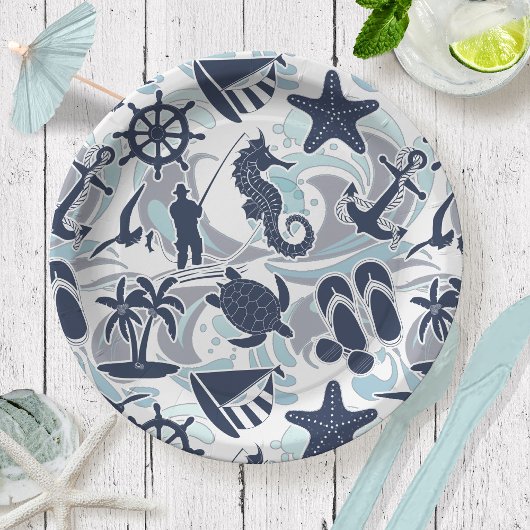 Nautical Beach Pattern Navy ID839 Papieren Bordje