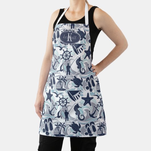 Nautical Beach Pattern Navy ID839 Schort (Insitu)