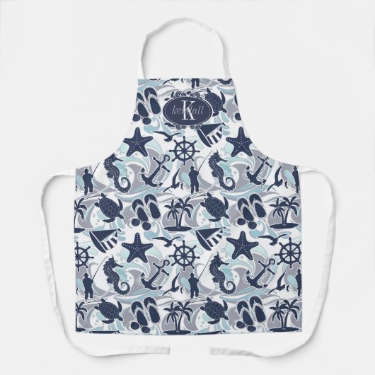 Nautical Beach Pattern Navy ID839 Schort (Voorkant)