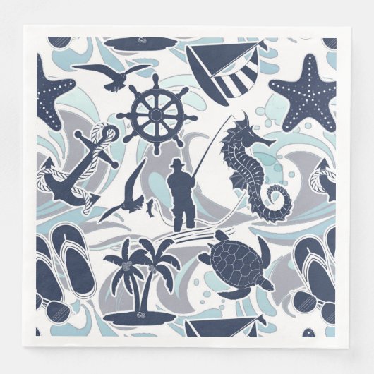 Nautical Beach Pattern Navy ID839 Servet (Voorkant)