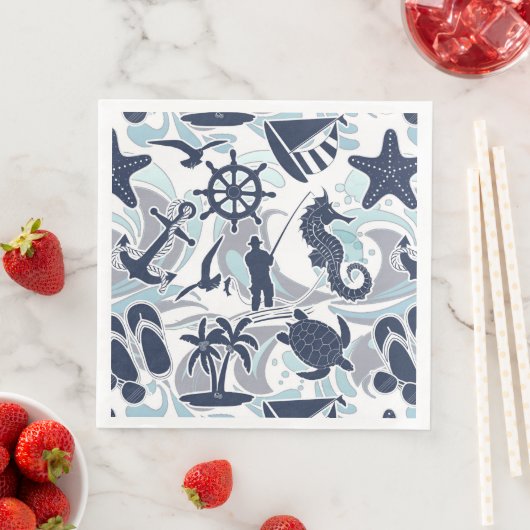 Nautical Beach Pattern Navy ID839 Servet (Insitu)