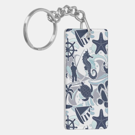 Nautical Beach Pattern Navy ID839 Sleutelhanger (Voorkant Links)