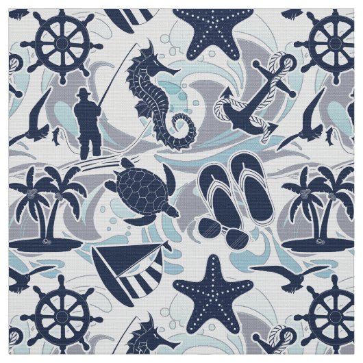 Nautical Beach Pattern Navy ID839 Stof (Swatch)