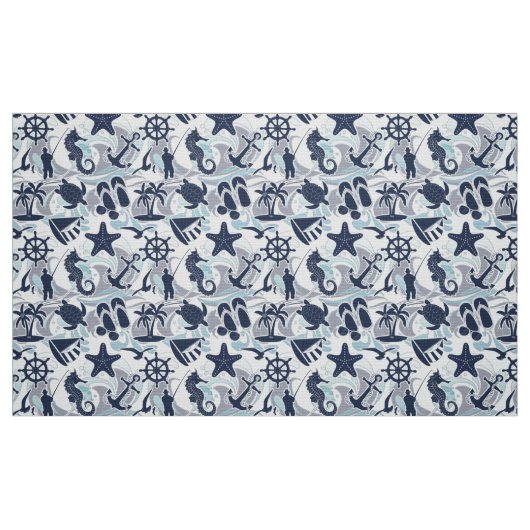 Nautical Beach Pattern Navy ID839 Stof (Fat Quarter)