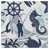 Nautical Beach Pattern Navy ID839 Stof (Close Up)