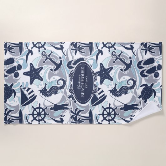 Nautical Beach Pattern Navy ID839 Strandlaken (Voorkant)