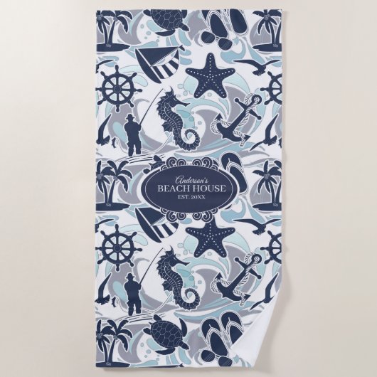 Nautical Beach Pattern Navy ID839 Strandlaken (Voorkant)
