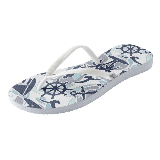 Nautical Beach Pattern Navy ID839 Teenslippers (Schuin)