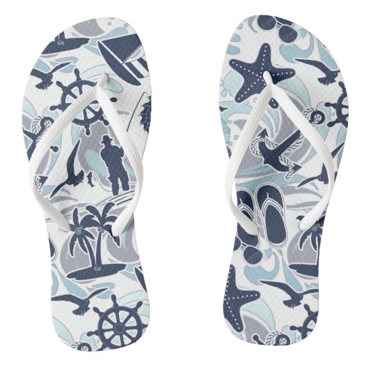 Nautical Beach Pattern Navy ID839 Teenslippers (Voetbed)
