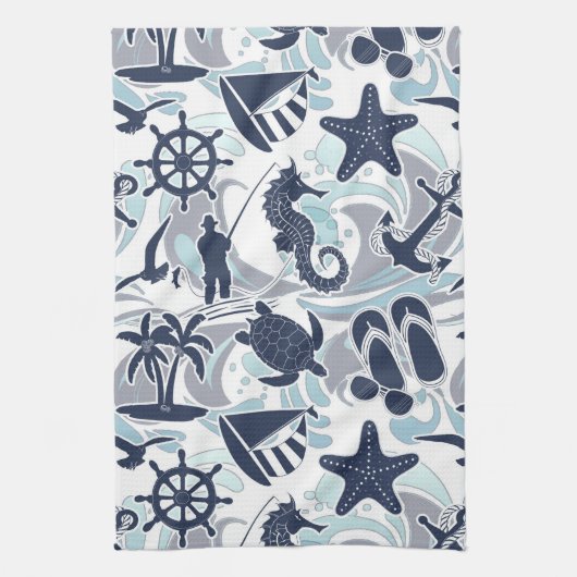 Nautical Beach Pattern Navy ID839 Theedoek (Verticaal)