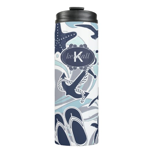 Nautical Beach Pattern Navy ID839 Thermosbeker (Voorkant)