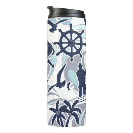 Nautical Beach Pattern Navy ID839 Thermosbeker (Geroteerd rechts)