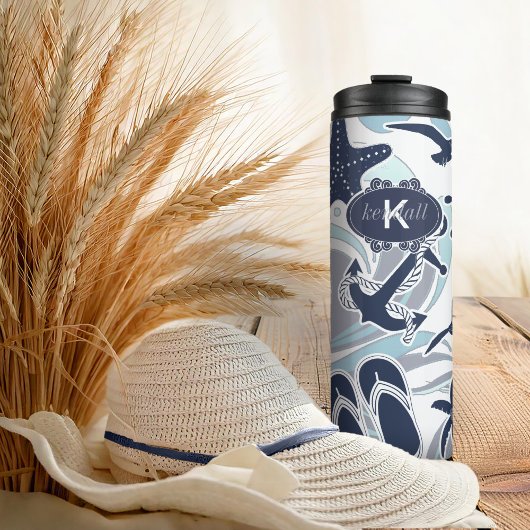 Nautical Beach Pattern Navy ID839 Thermosbeker