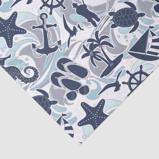 Nautical Beach Pattern Navy ID839 Tissuepapier (Detail)