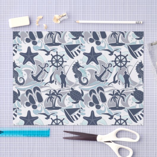 Nautical Beach Pattern Navy ID839 Tissuepapier (Craft)