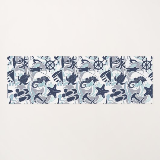 Nautical Beach Pattern Navy ID839 Yogamat (Achterkant (horizontaal))