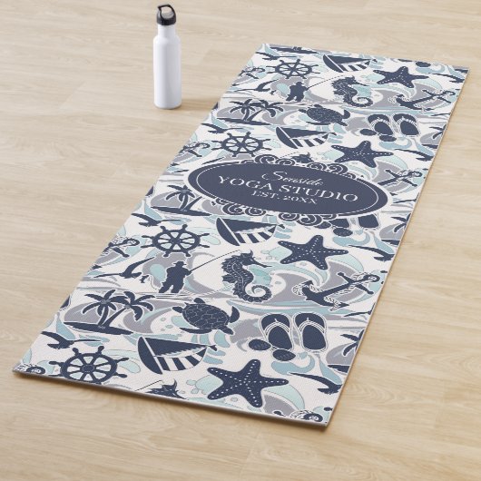 Nautical Beach Pattern Navy ID839 Yogamat (In situ)