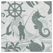Nautical Beach Pattern Olive ID839 Stof (Close Up)
