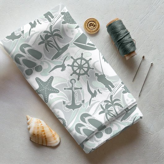 Nautical Beach Pattern Olive ID839 Stof