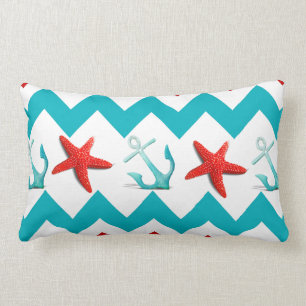 Nautical Beach Red Blauwgroen Chevron Anchors Star Kussen