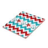 Nautical Beach Red Blauwgroen Chevron Anchors Star Tegeltje (Zijkant)