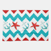 Nautical Beach Red Blauwgroen Chevron Anchors Star Theedoek (Horizontaal)