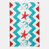 Nautical Beach Red Blauwgroen Chevron Anchors Star Theedoek (Verticaal)