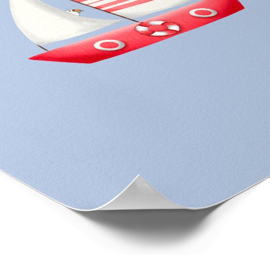 Nautical Beach Red Sailboat With Seagulls Nursery  Poster (Hoek)