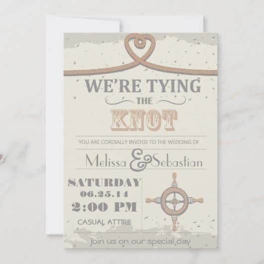 Nautical Beach Sand Heart Knot Wedding Invite Kaart (Voorkant)