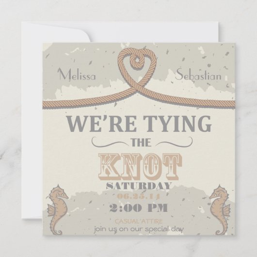 Nautical Beach Sand Heart Knot Wedding Invite Kaart (Voorkant)