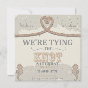 Nautical Beach Sand Heart Knot Wedding Invite Kaart