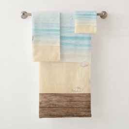 Nautical Beach Scène met roeiboot & Gevist net Bad Handdoek