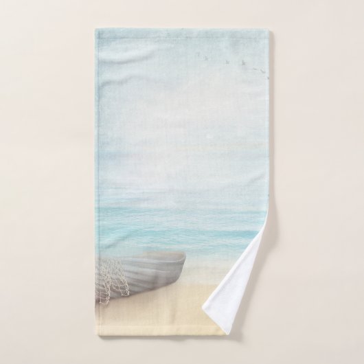 Nautical Beach Scène met roeiboot & Gevist net Bad Handdoek (Handdoek)