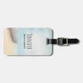 Nautical Beach Scène met roeiboot & Gevist net Bagagelabel (Voorkant horizontaal)