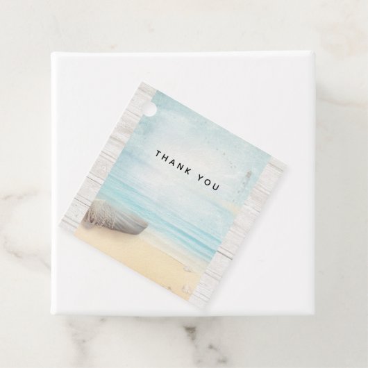 Nautical Beach Scène met roeiboot & Gevist net Bedankjes Labels (In situ)