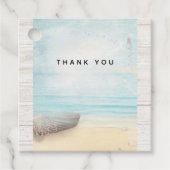 Nautical Beach Scène met roeiboot & Gevist net Bedankjes Labels (Voorkant)