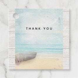 Nautical Beach Scène met roeiboot & Gevist net Bedankjes Labels