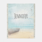 Nautical Beach Scène met roeiboot & Gevist net Fleece Deken (Voorkant)