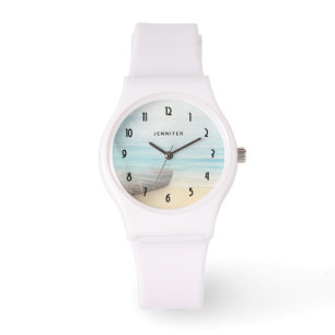 Nautical Beach Scène met roeiboot & Gevist net Horloge