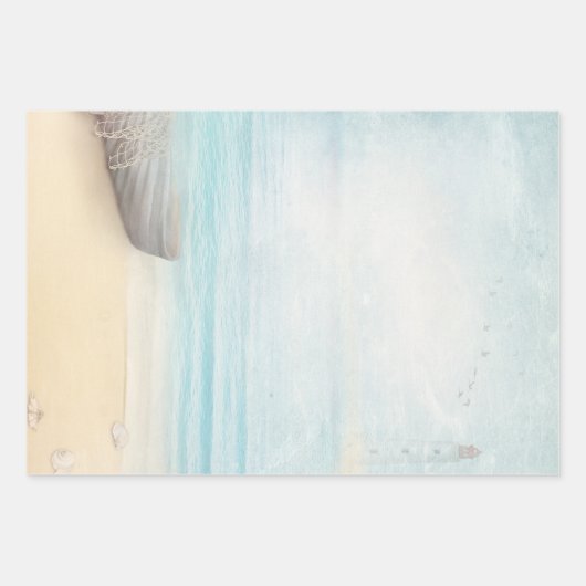 Nautical Beach Scène met roeiboot & Gevist net Inpakpapier Vel (Voorkant)