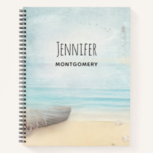Nautical Beach Scène met roeiboot & Gevist net Notitieboek